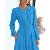 imageBTFBM Spring Dresses for Women 2026 Casual Long Sleeve V Neck Elastic Waist Lightweight Maxi Wedding Guest Dress PocketsBrilliant Blue