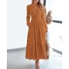 imageBTFBM Spring Dresses for Women 2026 Casual Long Sleeve V Neck Elastic Waist Lightweight Maxi Wedding Guest Dress PocketsBrown Orange