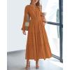 imageBTFBM Spring Dresses for Women 2026 Casual Long Sleeve V Neck Elastic Waist Lightweight Maxi Wedding Guest Dress PocketsBrown Orange