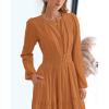 imageBTFBM Spring Dresses for Women 2026 Casual Long Sleeve V Neck Elastic Waist Lightweight Maxi Wedding Guest Dress PocketsBrown Orange