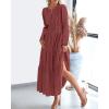 imageBTFBM Spring Dresses for Women 2026 Casual Long Sleeve V Neck Elastic Waist Lightweight Maxi Wedding Guest Dress PocketsBrown Red