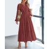 imageBTFBM Spring Dresses for Women 2026 Casual Long Sleeve V Neck Elastic Waist Lightweight Maxi Wedding Guest Dress PocketsBrown Red