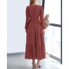imageBTFBM Spring Dresses for Women 2026 Casual Long Sleeve V Neck Elastic Waist Lightweight Maxi Wedding Guest Dress PocketsBrown Red