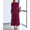 imageBTFBM Spring Dresses for Women 2026 Casual Long Sleeve V Neck Elastic Waist Lightweight Maxi Wedding Guest Dress PocketsBurgundy