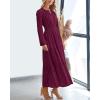 imageBTFBM Spring Dresses for Women 2026 Casual Long Sleeve V Neck Elastic Waist Lightweight Maxi Wedding Guest Dress PocketsBurgundy