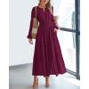 imageBTFBM Spring Dresses for Women 2026 Casual Long Sleeve V Neck Elastic Waist Lightweight Maxi Wedding Guest Dress PocketsBurgundy
