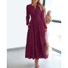 imageBTFBM Spring Dresses for Women 2026 Casual Long Sleeve V Neck Elastic Waist Lightweight Maxi Wedding Guest Dress PocketsBurgundy