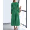 imageBTFBM Spring Dresses for Women 2026 Casual Long Sleeve V Neck Elastic Waist Lightweight Maxi Wedding Guest Dress PocketsDark Green