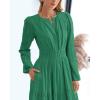 imageBTFBM Spring Dresses for Women 2026 Casual Long Sleeve V Neck Elastic Waist Lightweight Maxi Wedding Guest Dress PocketsDark Green