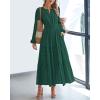 imageBTFBM Spring Dresses for Women 2026 Casual Long Sleeve V Neck Elastic Waist Lightweight Maxi Wedding Guest Dress PocketsHunter Green