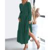 imageBTFBM Spring Dresses for Women 2026 Casual Long Sleeve V Neck Elastic Waist Lightweight Maxi Wedding Guest Dress PocketsHunter Green