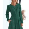 imageBTFBM Spring Dresses for Women 2026 Casual Long Sleeve V Neck Elastic Waist Lightweight Maxi Wedding Guest Dress PocketsHunter Green