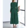 imageBTFBM Spring Dresses for Women 2026 Casual Long Sleeve V Neck Elastic Waist Lightweight Maxi Wedding Guest Dress PocketsHunter Green