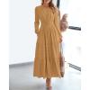 imageBTFBM Spring Dresses for Women 2026 Casual Long Sleeve V Neck Elastic Waist Lightweight Maxi Wedding Guest Dress PocketsKhaki