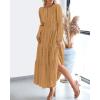 imageBTFBM Spring Dresses for Women 2026 Casual Long Sleeve V Neck Elastic Waist Lightweight Maxi Wedding Guest Dress PocketsKhaki