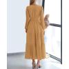 imageBTFBM Spring Dresses for Women 2026 Casual Long Sleeve V Neck Elastic Waist Lightweight Maxi Wedding Guest Dress PocketsKhaki