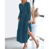 imageBTFBM Spring Dresses for Women 2026 Casual Long Sleeve V Neck Elastic Waist Lightweight Maxi Wedding Guest Dress PocketsLake Blue