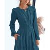 imageBTFBM Spring Dresses for Women 2026 Casual Long Sleeve V Neck Elastic Waist Lightweight Maxi Wedding Guest Dress PocketsLake Blue