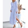 imageBTFBM Spring Dresses for Women 2026 Casual Long Sleeve V Neck Elastic Waist Lightweight Maxi Wedding Guest Dress PocketsLight Blue