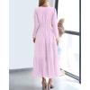 imageBTFBM Spring Dresses for Women 2026 Casual Long Sleeve V Neck Elastic Waist Lightweight Maxi Wedding Guest Dress PocketsLight Pink Purple