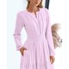 imageBTFBM Spring Dresses for Women 2026 Casual Long Sleeve V Neck Elastic Waist Lightweight Maxi Wedding Guest Dress PocketsLight Pink Purple