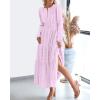 imageBTFBM Spring Dresses for Women 2026 Casual Long Sleeve V Neck Elastic Waist Lightweight Maxi Wedding Guest Dress PocketsLight Pink Purple