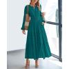 imageBTFBM Spring Dresses for Women 2026 Casual Long Sleeve V Neck Elastic Waist Lightweight Maxi Wedding Guest Dress PocketsMalachite Green