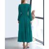 imageBTFBM Spring Dresses for Women 2026 Casual Long Sleeve V Neck Elastic Waist Lightweight Maxi Wedding Guest Dress PocketsMalachite Green