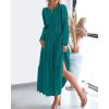 imageBTFBM Spring Dresses for Women 2026 Casual Long Sleeve V Neck Elastic Waist Lightweight Maxi Wedding Guest Dress PocketsMalachite Green