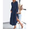 imageBTFBM Spring Dresses for Women 2026 Casual Long Sleeve V Neck Elastic Waist Lightweight Maxi Wedding Guest Dress PocketsNavy