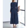imageBTFBM Spring Dresses for Women 2026 Casual Long Sleeve V Neck Elastic Waist Lightweight Maxi Wedding Guest Dress PocketsNavy