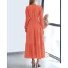 imageBTFBM Spring Dresses for Women 2026 Casual Long Sleeve V Neck Elastic Waist Lightweight Maxi Wedding Guest Dress PocketsOrange