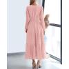 imageBTFBM Spring Dresses for Women 2026 Casual Long Sleeve V Neck Elastic Waist Lightweight Maxi Wedding Guest Dress PocketsPink