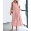imageBTFBM Spring Dresses for Women 2026 Casual Long Sleeve V Neck Elastic Waist Lightweight Maxi Wedding Guest Dress PocketsPink