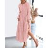 imageBTFBM Spring Dresses for Women 2026 Casual Long Sleeve V Neck Elastic Waist Lightweight Maxi Wedding Guest Dress PocketsPink