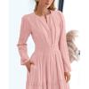 imageBTFBM Spring Dresses for Women 2026 Casual Long Sleeve V Neck Elastic Waist Lightweight Maxi Wedding Guest Dress PocketsPink