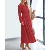 imageBTFBM Spring Dresses for Women 2026 Casual Long Sleeve V Neck Elastic Waist Lightweight Maxi Wedding Guest Dress PocketsRed