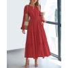 imageBTFBM Spring Dresses for Women 2026 Casual Long Sleeve V Neck Elastic Waist Lightweight Maxi Wedding Guest Dress PocketsRed