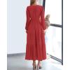 imageBTFBM Spring Dresses for Women 2026 Casual Long Sleeve V Neck Elastic Waist Lightweight Maxi Wedding Guest Dress PocketsRed