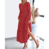 imageBTFBM Spring Dresses for Women 2026 Casual Long Sleeve V Neck Elastic Waist Lightweight Maxi Wedding Guest Dress PocketsRed