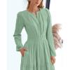 imageBTFBM Spring Dresses for Women 2026 Casual Long Sleeve V Neck Elastic Waist Lightweight Maxi Wedding Guest Dress PocketsSage Green