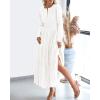 imageBTFBM Spring Dresses for Women 2026 Casual Long Sleeve V Neck Elastic Waist Lightweight Maxi Wedding Guest Dress PocketsWhite