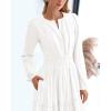 imageBTFBM Spring Dresses for Women 2026 Casual Long Sleeve V Neck Elastic Waist Lightweight Maxi Wedding Guest Dress PocketsWhite