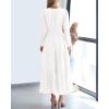 imageBTFBM Spring Dresses for Women 2026 Casual Long Sleeve V Neck Elastic Waist Lightweight Maxi Wedding Guest Dress PocketsWhite