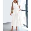 imageBTFBM Spring Dresses for Women 2026 Casual Long Sleeve V Neck Elastic Waist Lightweight Maxi Wedding Guest Dress PocketsWhite