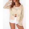 imageBTFBM Summer Cardigans for Women Lightweight 2026 Spring Crochet Mesh Long Sleeve Tie Front Knit Beach Vacation OutfitsApricot
