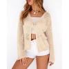 imageBTFBM Summer Cardigans for Women Lightweight 2026 Spring Crochet Mesh Long Sleeve Tie Front Knit Beach Vacation OutfitsApricot