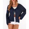 imageBTFBM Summer Cardigans for Women Lightweight 2026 Spring Crochet Mesh Long Sleeve Tie Front Knit Beach Vacation OutfitsNavy Blue