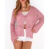 imageBTFBM Summer Cardigans for Women Lightweight 2026 Spring Crochet Mesh Long Sleeve Tie Front Knit Beach Vacation OutfitsPink