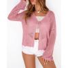 imageBTFBM Summer Cardigans for Women Lightweight 2026 Spring Crochet Mesh Long Sleeve Tie Front Knit Beach Vacation OutfitsPink